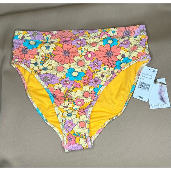 Jessica Simpson Flax Floral Rendezvous High Waist Swim Bikini Bottom M NWT - Picture 4 of 5